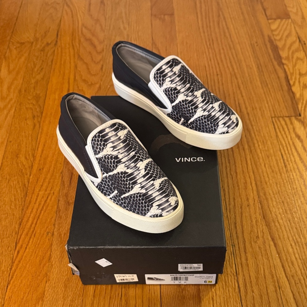 Vince Black and White Patterned Slip-On Sneakers